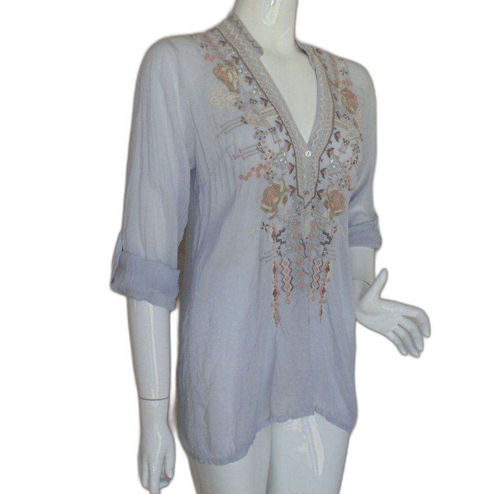 JOHNNY WAS Tunic, M, Taupe/gray, Embroidered, Long/Tab sleeve, Floral & Geo - Picture 4 of 12